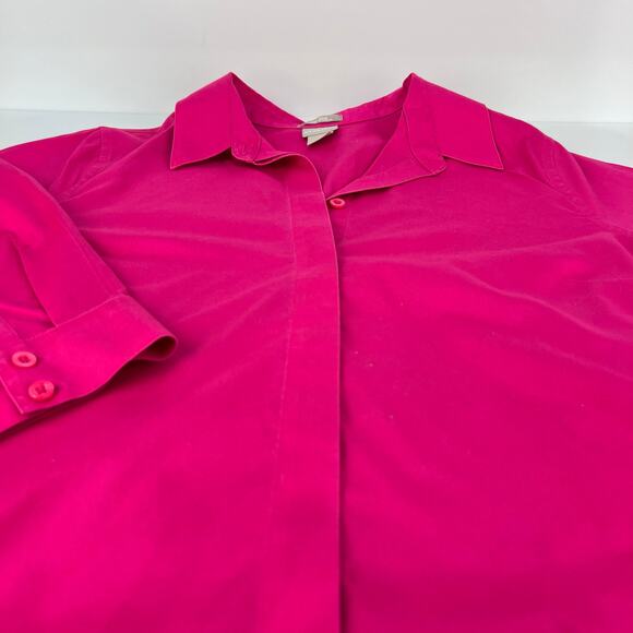 Chicos 2 Large No Iron Cotton Hidden Button Up Raspberry Hot Pink Women’s Blouse - Picture 4 of 12